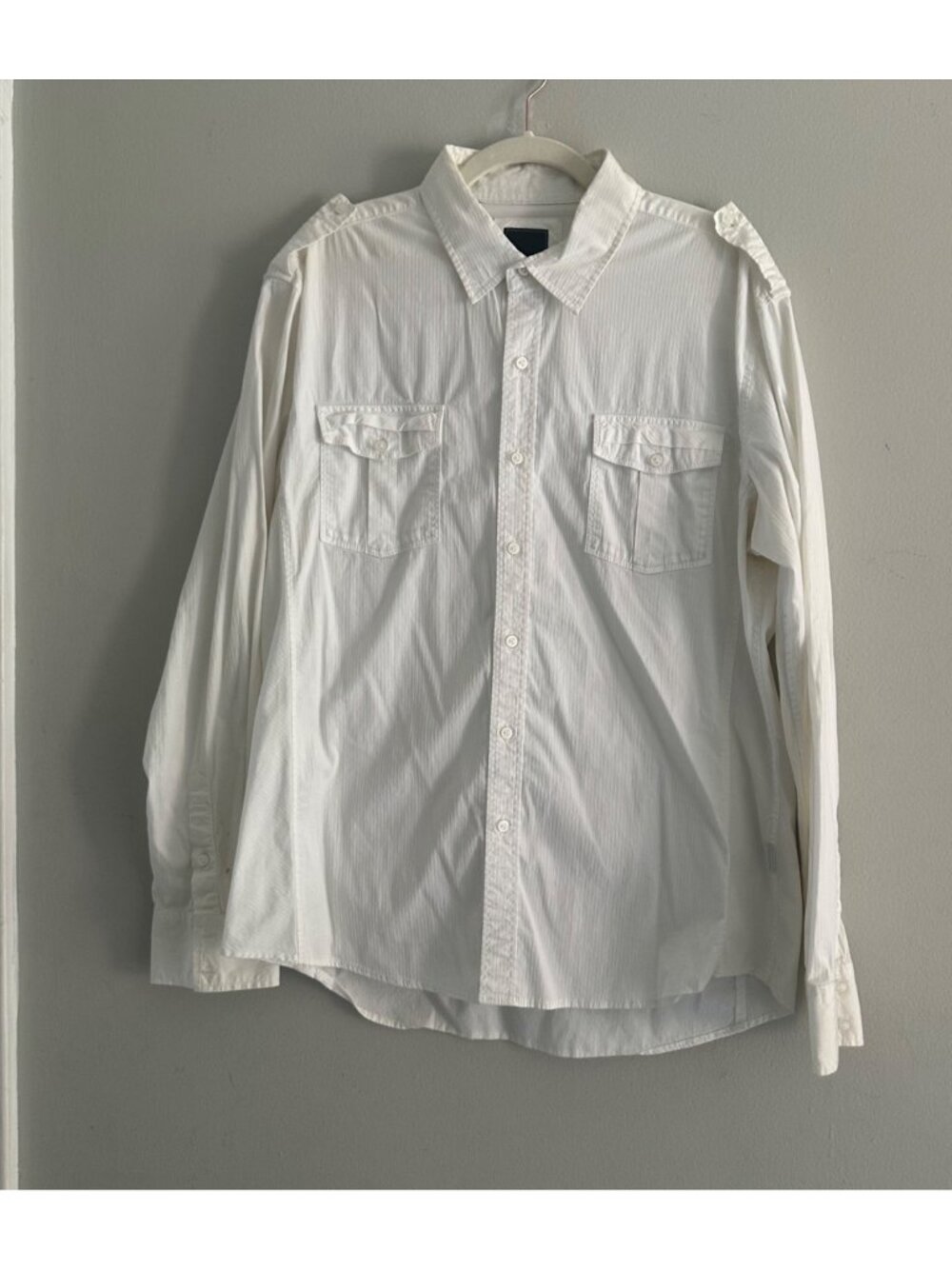 7 Diamonds Mens XXL White Long Sleeve Button-Up Shirt Shoulder Straps Pocket